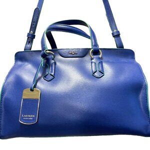 Lauren Ralph Lauren Leather Satchel Handbag - Royal Blue & Emerald